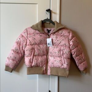 Pink Floral Kids Puffer Coat